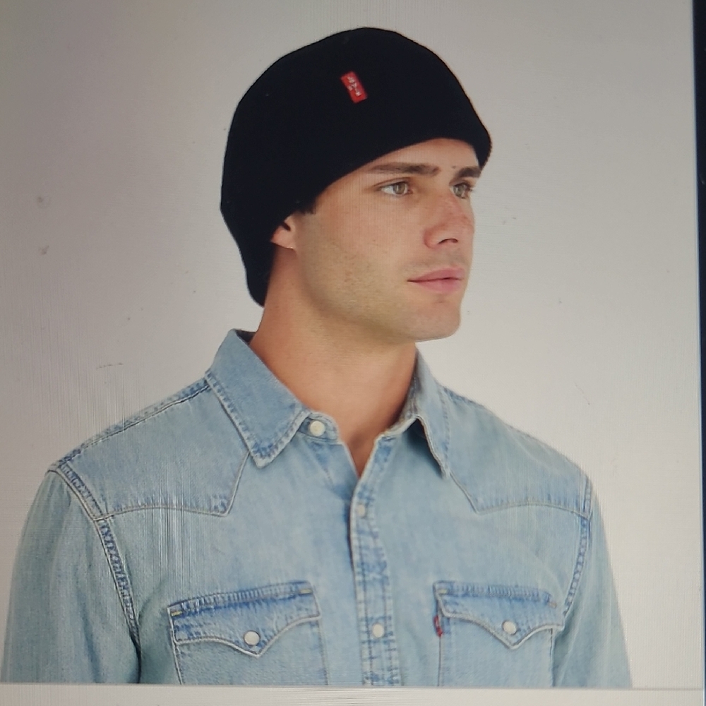 Mens Levi Stocking Stuffer Classic Logo Patch Knit Charcoal Beanie